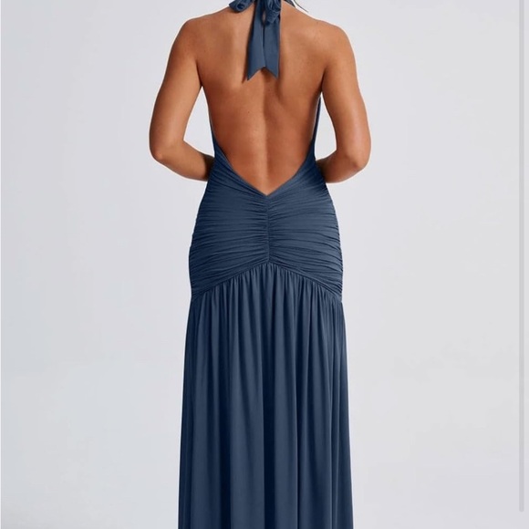 Halter Deep V Neck Backless Thigh High Split Bodycon Maxi Dress Size Small - Picture 3 of 4